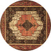 Round Persian Brown Traditional Rug, tr3692brn