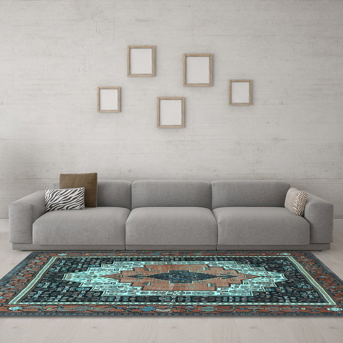 Machine Washable Persian Light Blue Traditional Rug in a Living Room, wshtr3692lblu