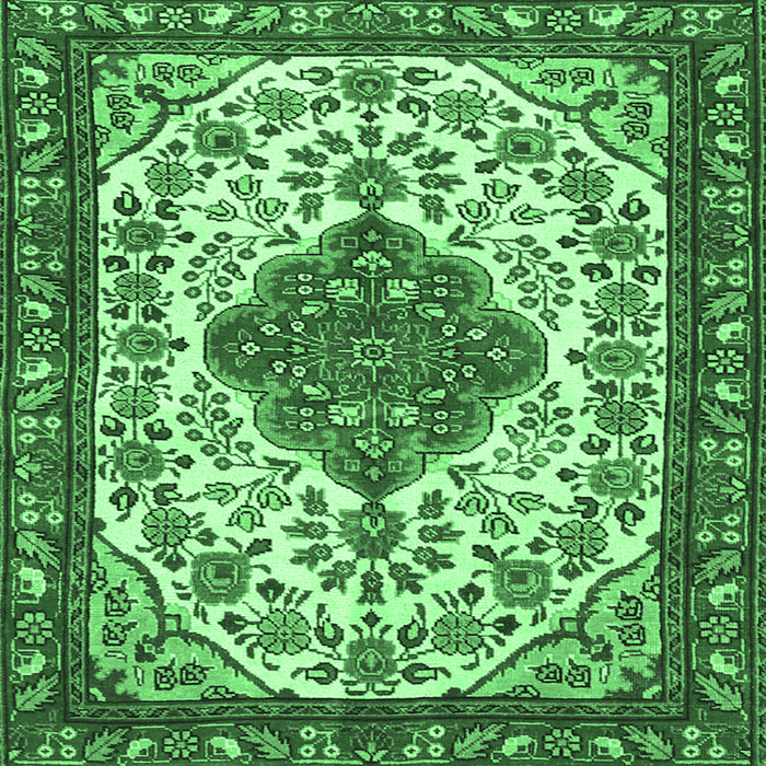 Square Machine Washable Persian Emerald Green Traditional Area Rugs, wshtr3693emgrn