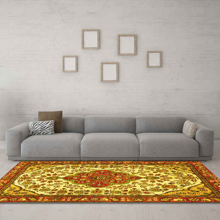 Machine Washable Persian Yellow Traditional Rug in a Living Room, wshtr3693yw