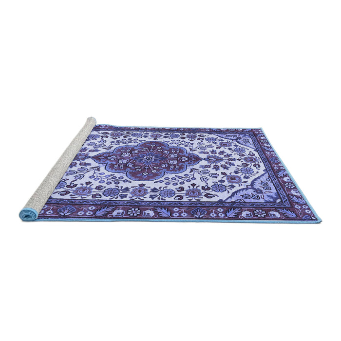 Sideview of Machine Washable Persian Blue Traditional Rug, wshtr3693blu