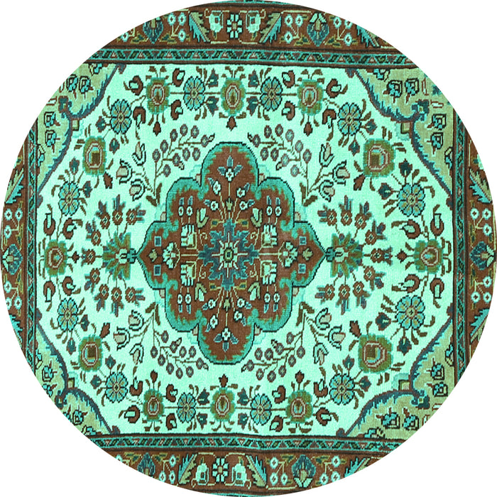 Round Persian Turquoise Traditional Rug, tr3693turq