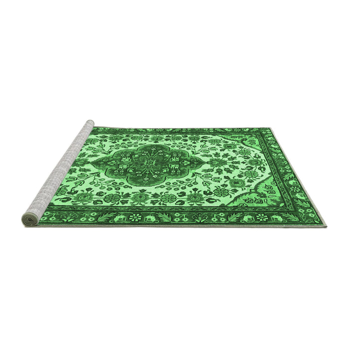 Sideview of Machine Washable Persian Emerald Green Traditional Area Rugs, wshtr3693emgrn