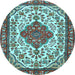 Round Machine Washable Persian Light Blue Traditional Rug, wshtr3693lblu