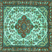 Square Machine Washable Persian Turquoise Traditional Area Rugs, wshtr3693turq