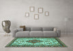 Machine Washable Persian Turquoise Traditional Area Rugs in a Living Room,, wshtr3693turq