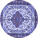 Round Machine Washable Persian Blue Traditional Rug, wshtr3693blu