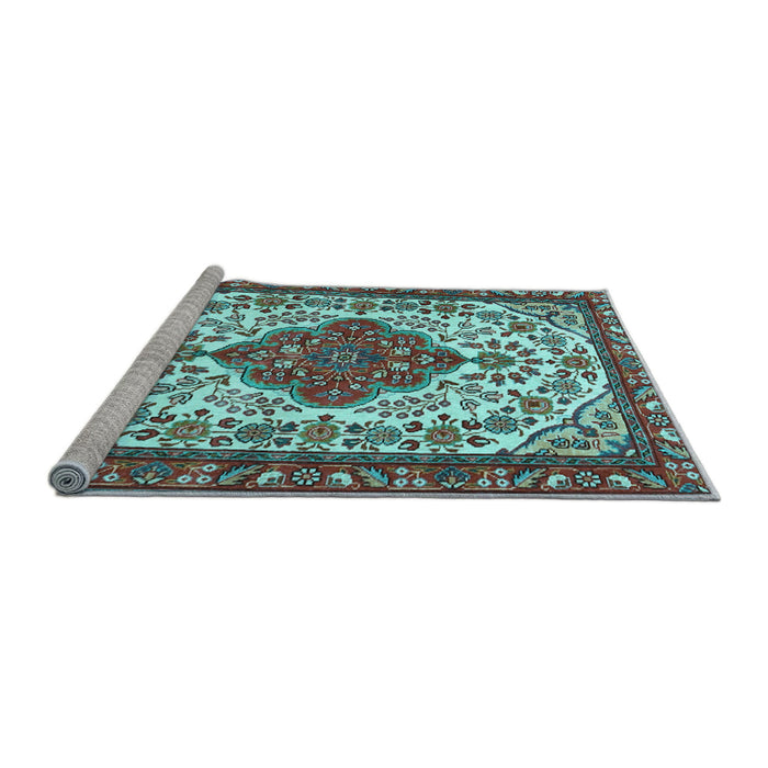 Sideview of Machine Washable Persian Light Blue Traditional Rug, wshtr3693lblu