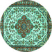 Round Machine Washable Persian Turquoise Traditional Area Rugs, wshtr3693turq