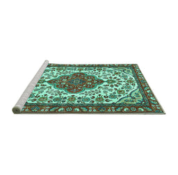 Sideview of Machine Washable Persian Turquoise Traditional Area Rugs, wshtr3693turq
