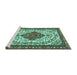 Sideview of Machine Washable Persian Turquoise Traditional Area Rugs, wshtr3693turq