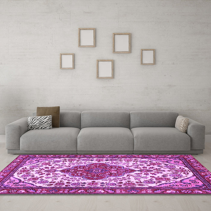 Machine Washable Persian Purple Traditional Area Rugs in a Living Room, wshtr3693pur