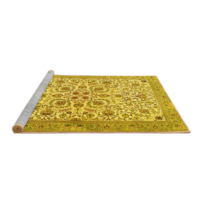 Sideview of Machine Washable Persian Yellow Traditional Rug, wshtr3694yw