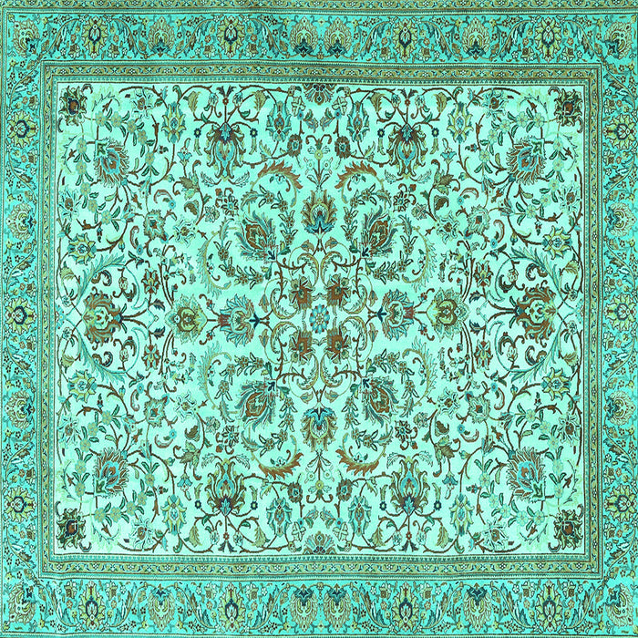 Square Machine Washable Persian Turquoise Traditional Area Rugs, wshtr3694turq