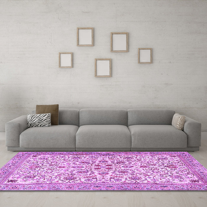 Machine Washable Persian Purple Traditional Area Rugs in a Living Room, wshtr3694pur