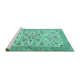Sideview of Machine Washable Persian Turquoise Traditional Area Rugs, wshtr3694turq