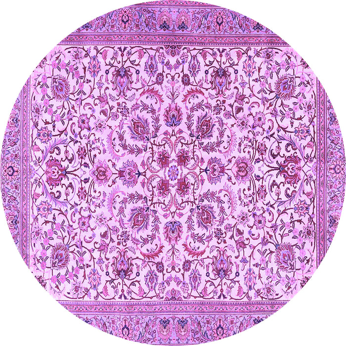 Round Machine Washable Persian Purple Traditional Area Rugs, wshtr3694pur