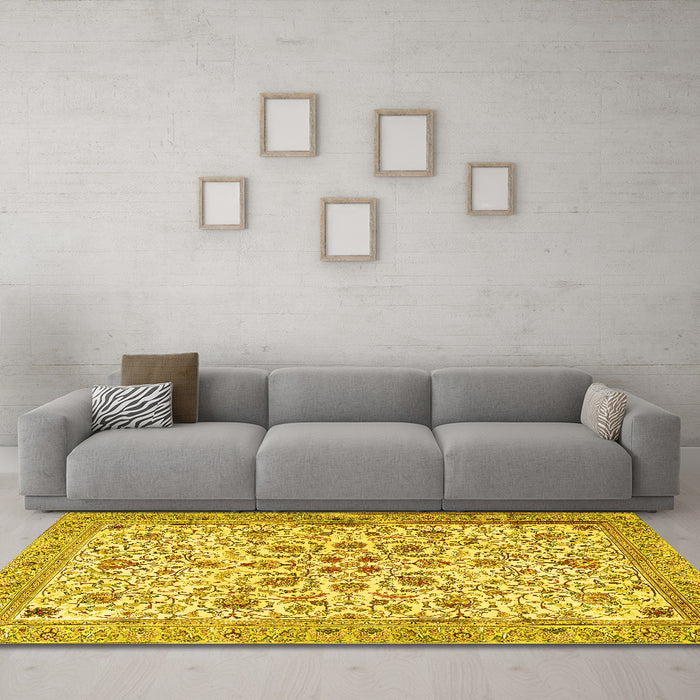 Machine Washable Persian Yellow Traditional Rug in a Living Room, wshtr3694yw