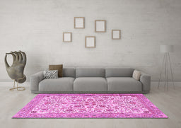 Machine Washable Persian Pink Traditional Rug in a Living Room, wshtr3694pnk