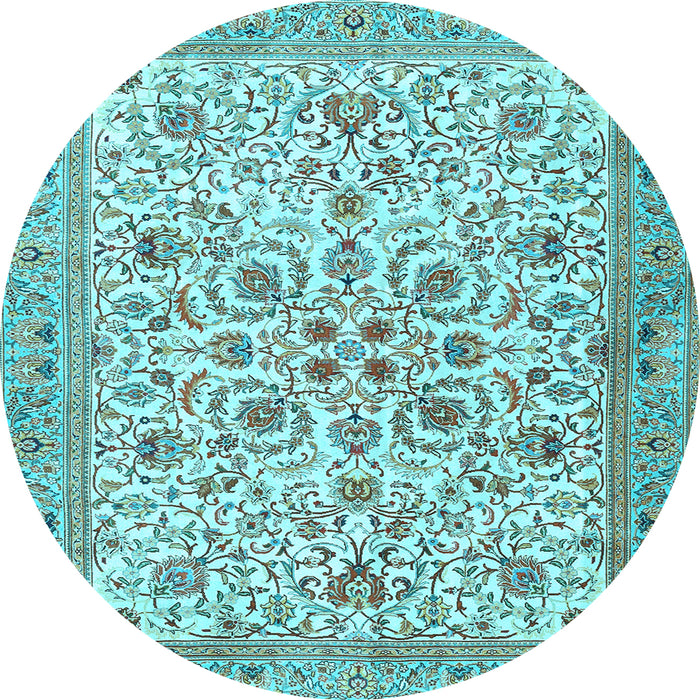 Round Machine Washable Persian Light Blue Traditional Rug, wshtr3694lblu