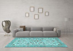 Machine Washable Persian Light Blue Traditional Rug in a Living Room, wshtr3694lblu