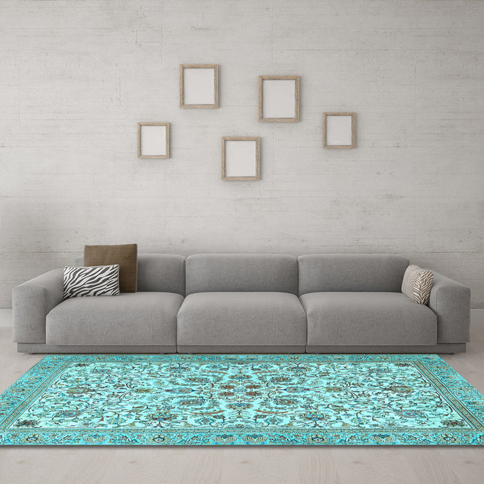 Machine Washable Persian Light Blue Traditional Rug in a Living Room, wshtr3694lblu
