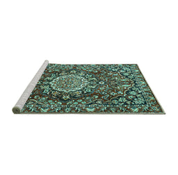 Sideview of Machine Washable Persian Turquoise Traditional Area Rugs, wshtr3695turq