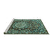 Sideview of Machine Washable Persian Turquoise Traditional Area Rugs, wshtr3695turq