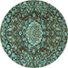 Round Machine Washable Persian Turquoise Traditional Area Rugs, wshtr3695turq