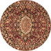 Round Persian Brown Traditional Rug, tr3695brn