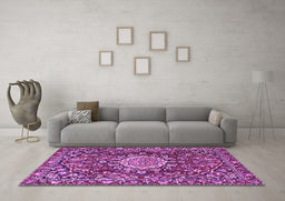 Machine Washable Persian Purple Traditional Area Rugs in a Living Room, wshtr3695pur