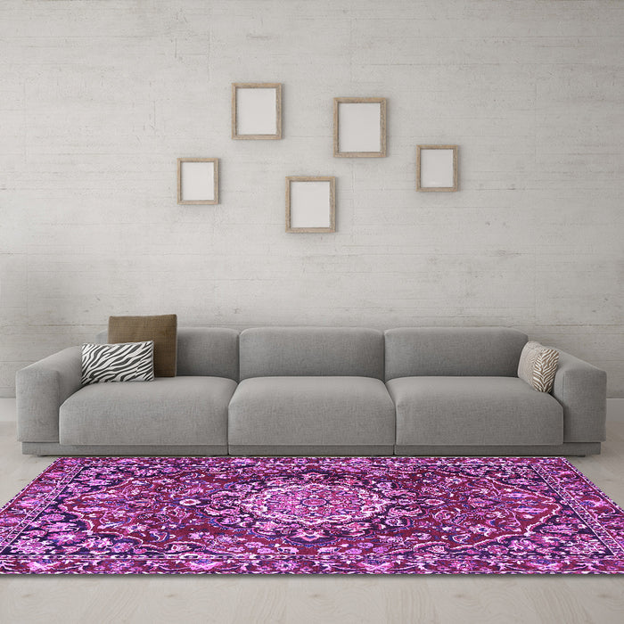 Machine Washable Persian Purple Traditional Area Rugs in a Living Room, wshtr3695pur