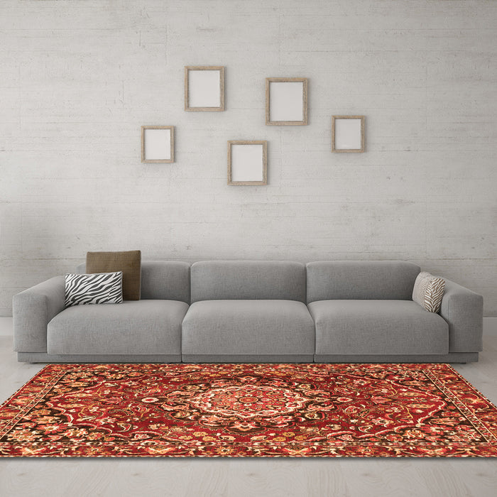 Machine Washable Persian Orange Traditional Area Rugs in a Living Room, wshtr3695org
