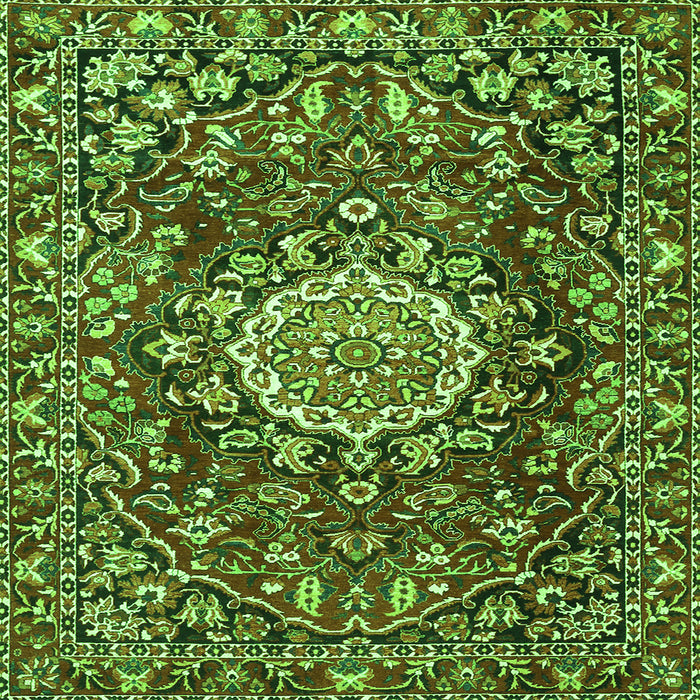 Round Machine Washable Persian Green Traditional Area Rugs, wshtr3695grn