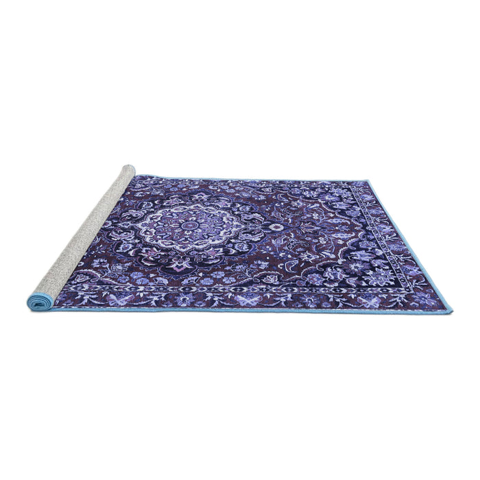 Sideview of Machine Washable Persian Blue Traditional Rug, wshtr3695blu