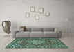 Machine Washable Persian Turquoise Traditional Area Rugs in a Living Room,, wshtr3695turq