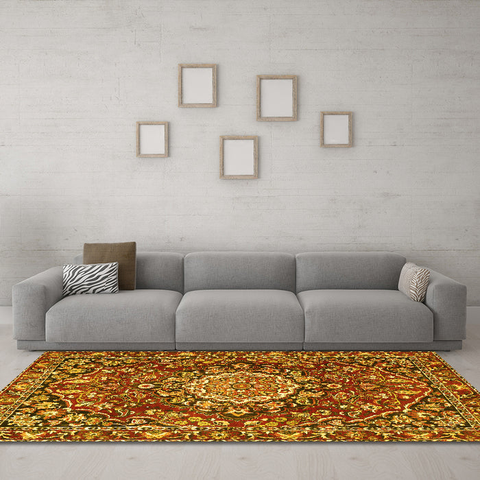 Machine Washable Persian Yellow Traditional Rug in a Living Room, wshtr3695yw