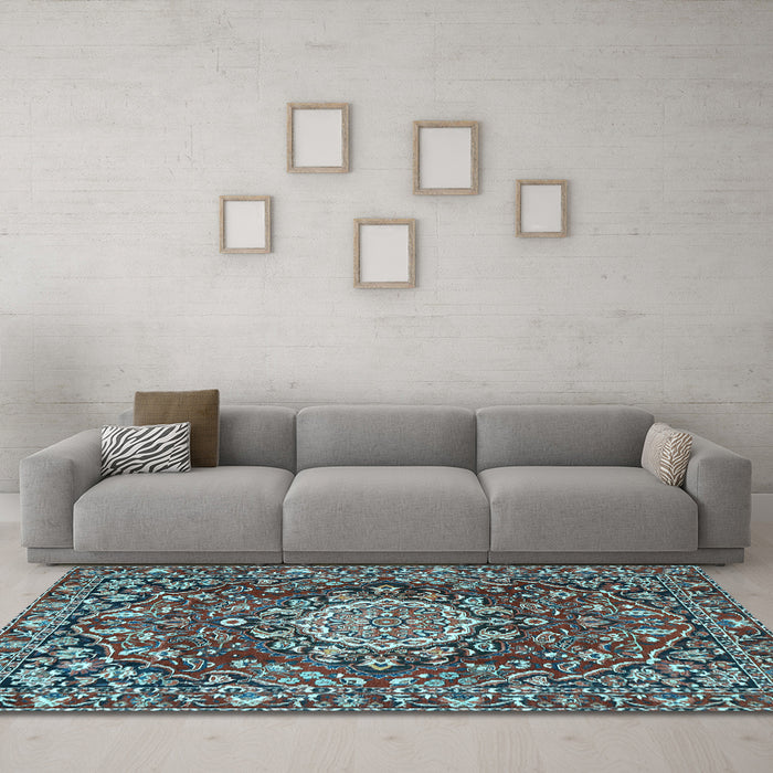 Machine Washable Persian Light Blue Traditional Rug in a Living Room, wshtr3695lblu