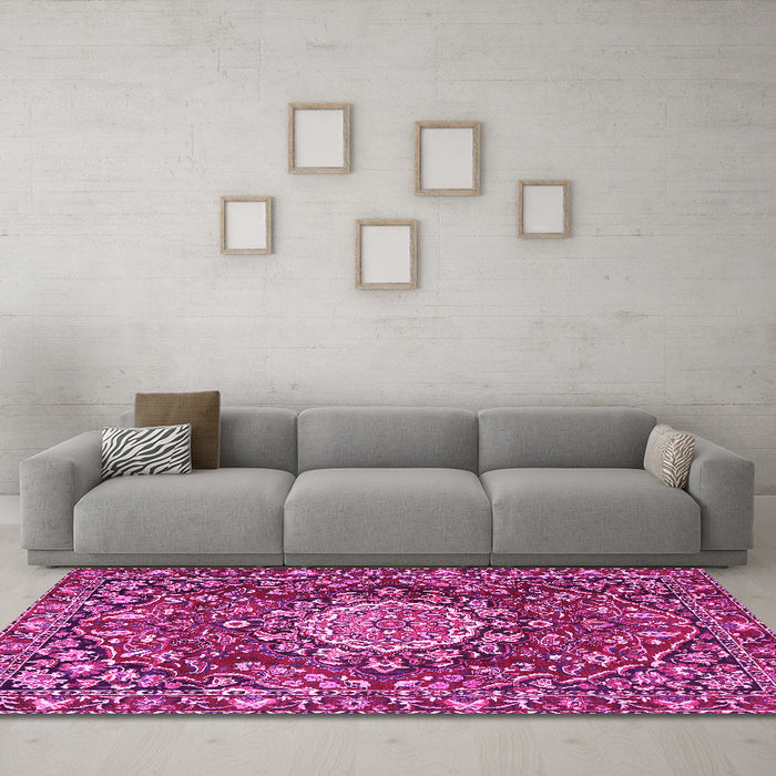 Machine Washable Persian Pink Traditional Rug in a Living Room, wshtr3695pnk
