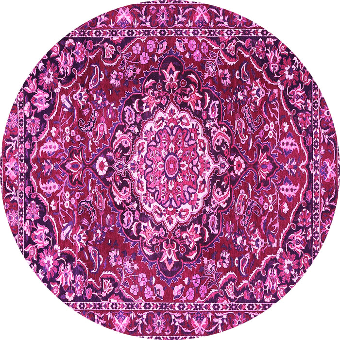 Round Machine Washable Persian Pink Traditional Rug, wshtr3695pnk