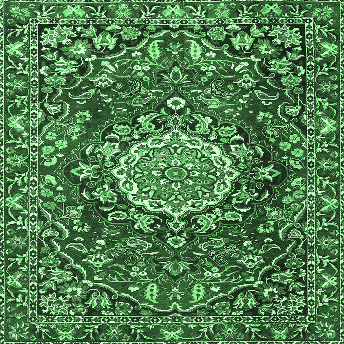 Square Machine Washable Persian Emerald Green Traditional Area Rugs, wshtr3695emgrn