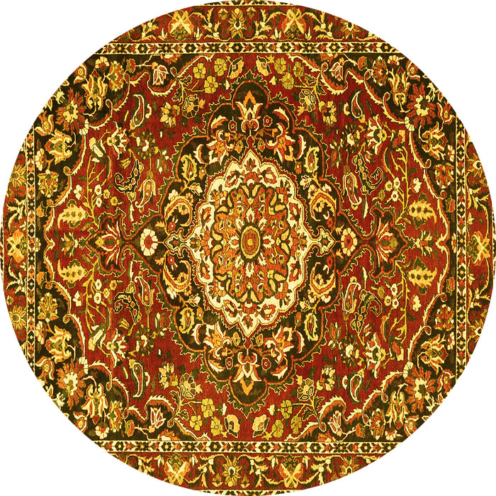 Round Machine Washable Persian Yellow Traditional Rug, wshtr3695yw