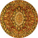 Round Machine Washable Persian Yellow Traditional Rug, wshtr3695yw