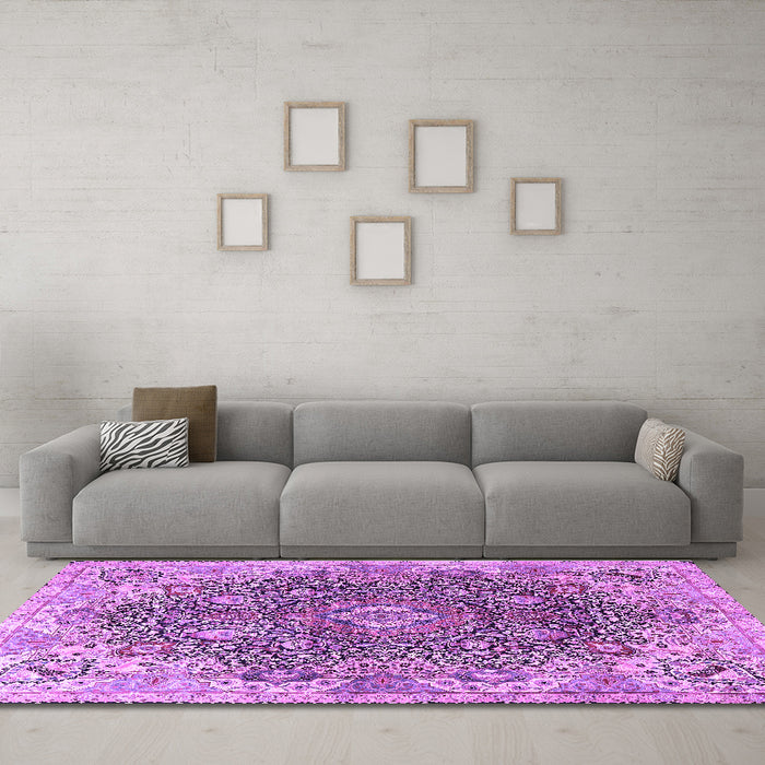 Machine Washable Persian Purple Traditional Area Rugs in a Living Room, wshtr3696pur