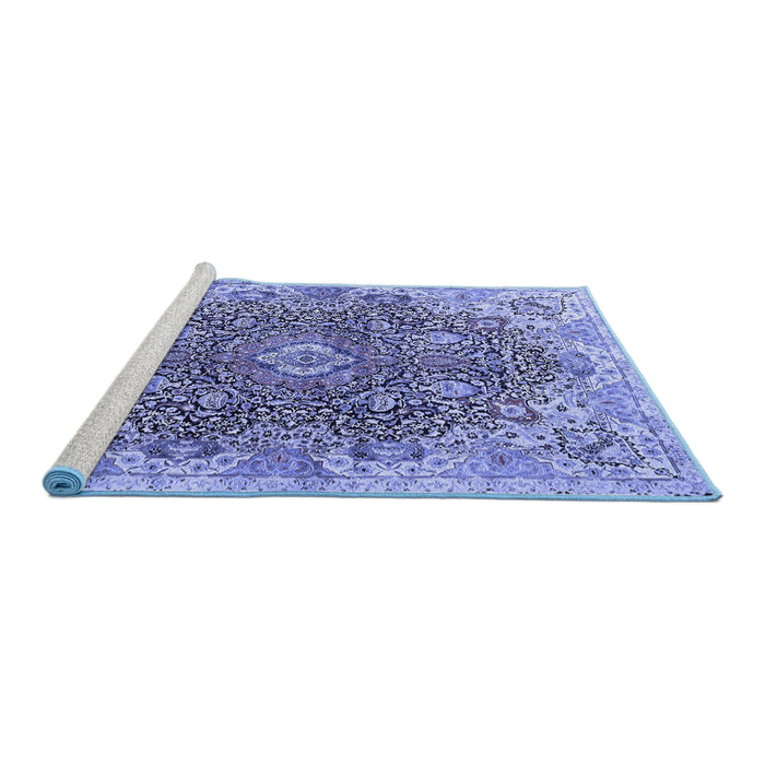 Sideview of Machine Washable Persian Blue Traditional Rug, wshtr3696blu