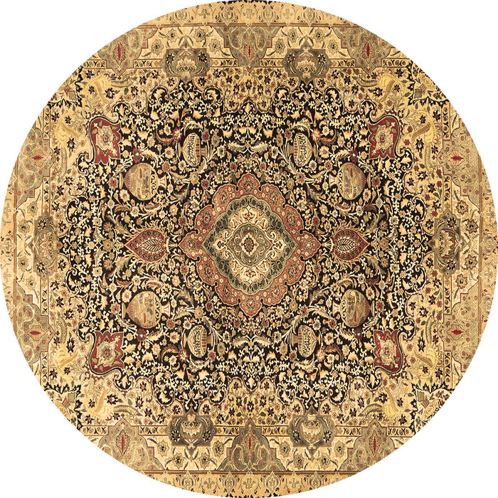 Round Machine Washable Persian Brown Traditional Rug, wshtr3696brn