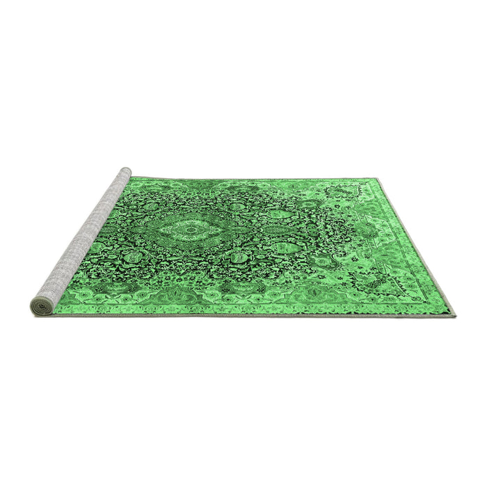 Sideview of Machine Washable Persian Emerald Green Traditional Area Rugs, wshtr3696emgrn