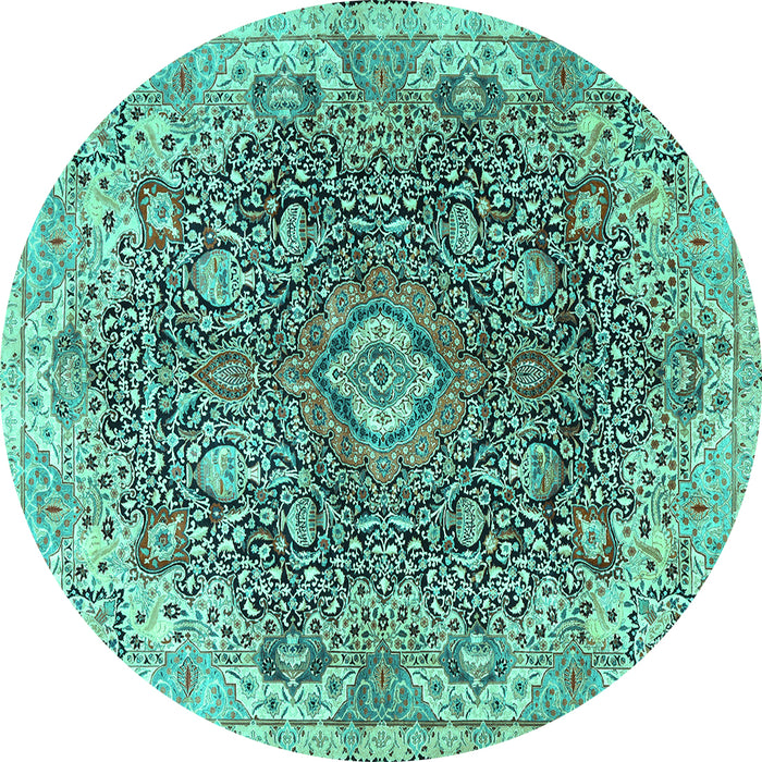 Round Persian Turquoise Traditional Rug, tr3696turq