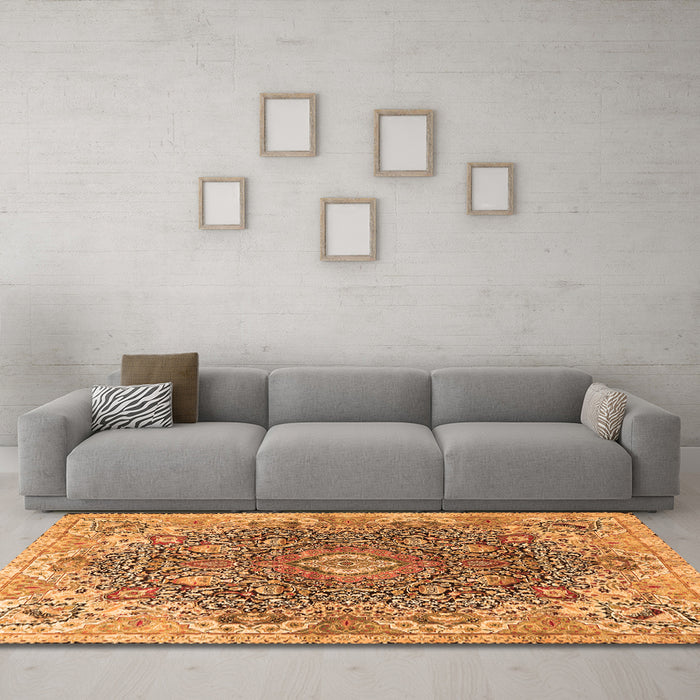 Machine Washable Persian Orange Traditional Area Rugs in a Living Room, wshtr3696org