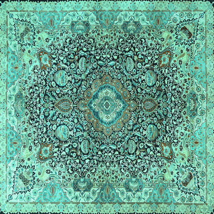 Square Machine Washable Persian Turquoise Traditional Area Rugs, wshtr3696turq